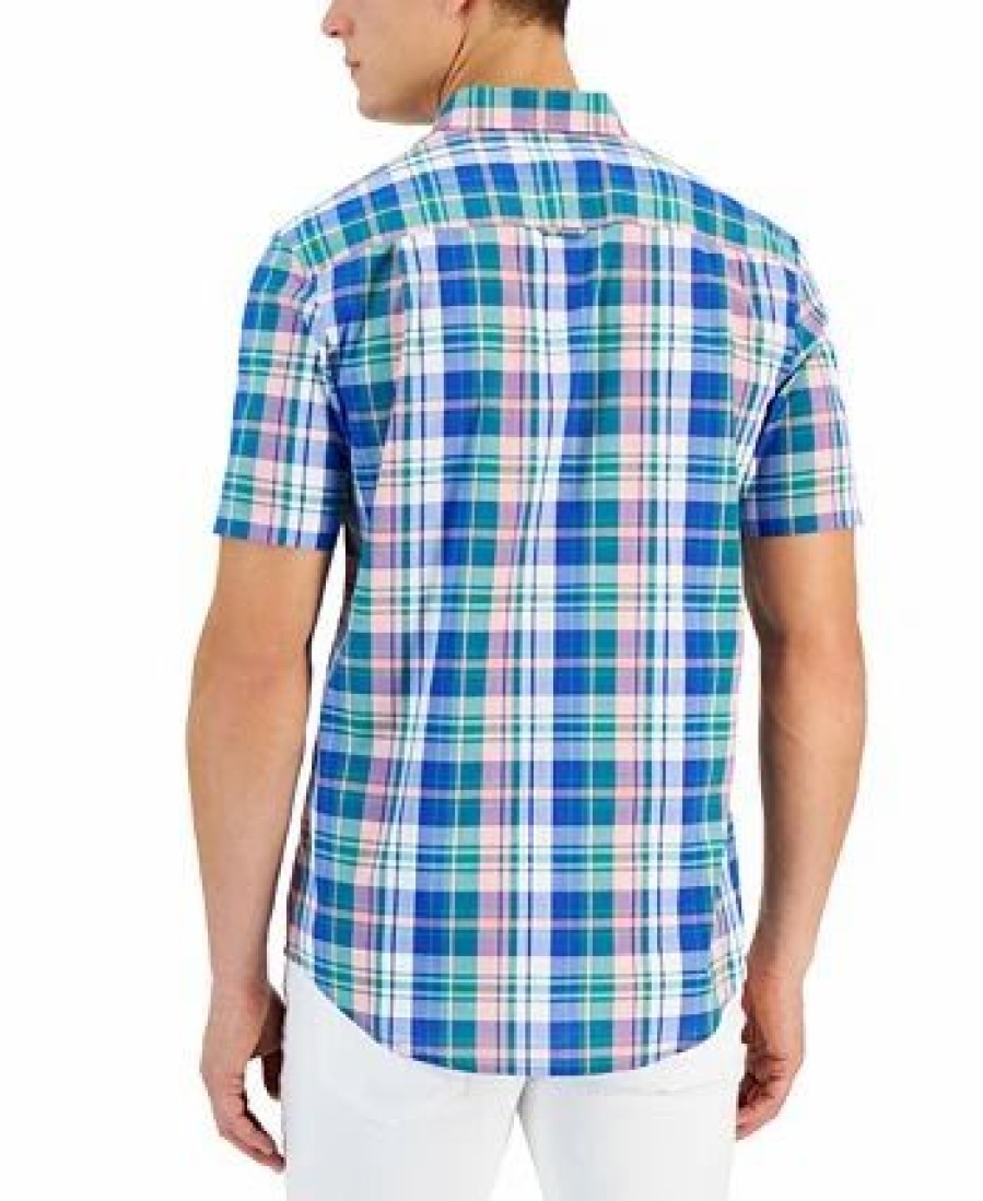 Casual Button-Down Shirts * | Club Room Rown Classic-Fit Plaid Button-Down Poplin Shirt, Created For Macy'S Hyper Blue