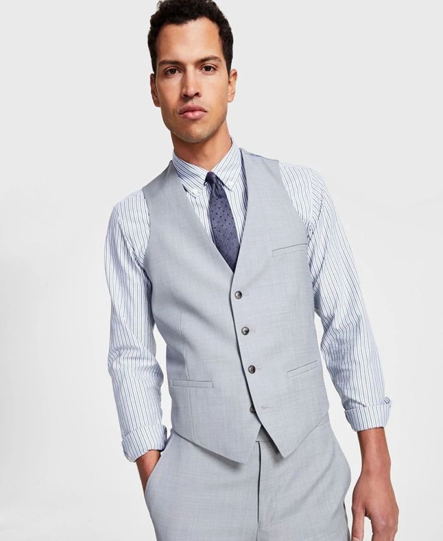 Suits & Tuxedos * | Bar Iii Men'S Slim-Fit Sharkskin Suit Vest, Created For Macy'S Light Grey