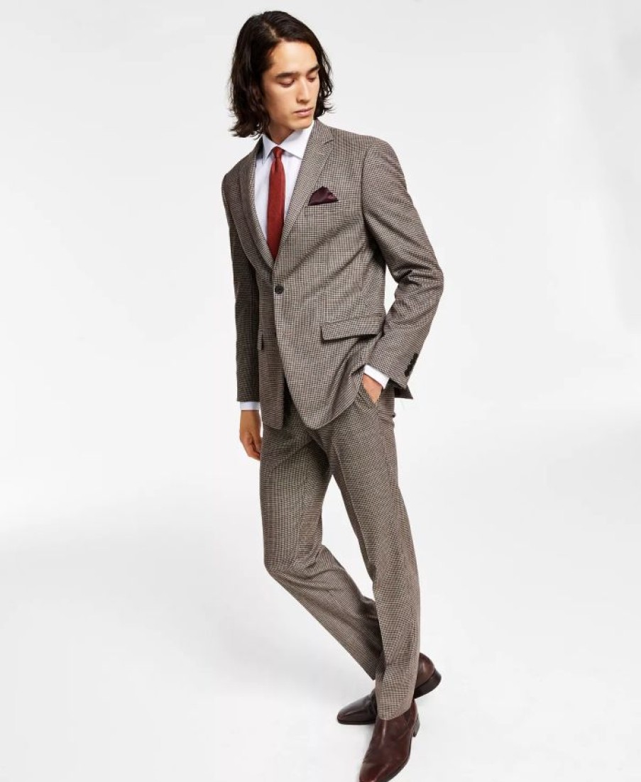 Suits & Tuxedos * | Bar Iii Men'S Skinny-Fit Check Suit Separates, Created For Macy'S Burgundy/Black Check