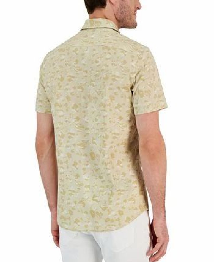 Casual Button-Down Shirts * | Michael Kors N'S Slim-Fit Stretch Tonal Floral Print Short-Sleeve Button-Up Shirt