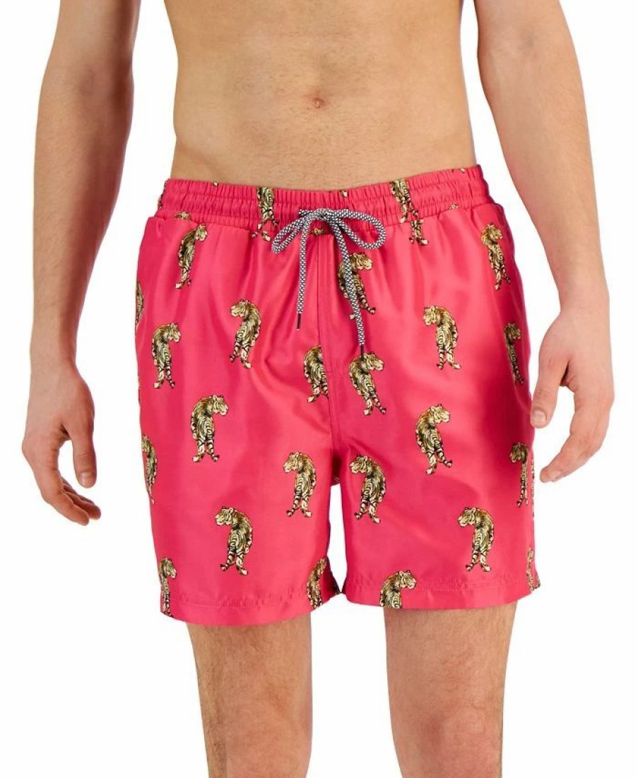 Swimwear * | Inc International Concepts Men'S Wild Cats Quick-Dry Tiger-Print 5 Swim Trunks, Created For Macy'S