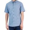 Casual Button-Down Shirts * | Michael Kors N'S Slim-Fit Stretch Double Diamond Print Short-Sleeve Button-Up Shirt Chambray