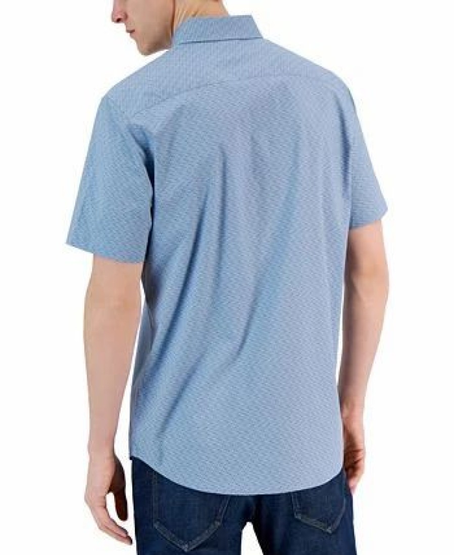 Casual Button-Down Shirts * | Michael Kors N'S Slim-Fit Stretch Double Diamond Print Short-Sleeve Button-Up Shirt Chambray