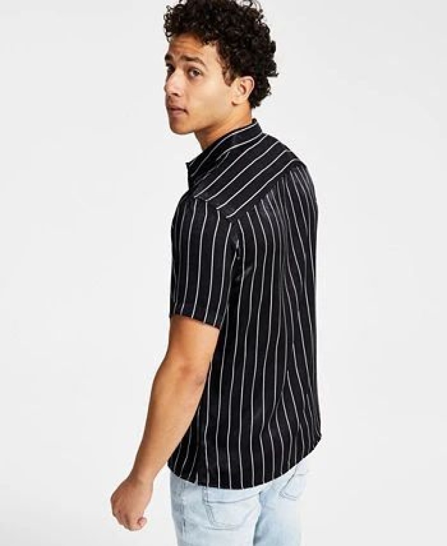 Casual Button-Down Shirts * | Inc International Concepts Men'S Cicero Short-Sleeve Vertical Striped Shirt, Created For Macy'S Deep Black