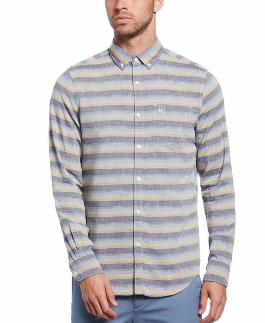 Casual Button-Down Shirts * | Original Penguin Men'S Slim-Fit Woven Double Stripe Shirt Spring Lak