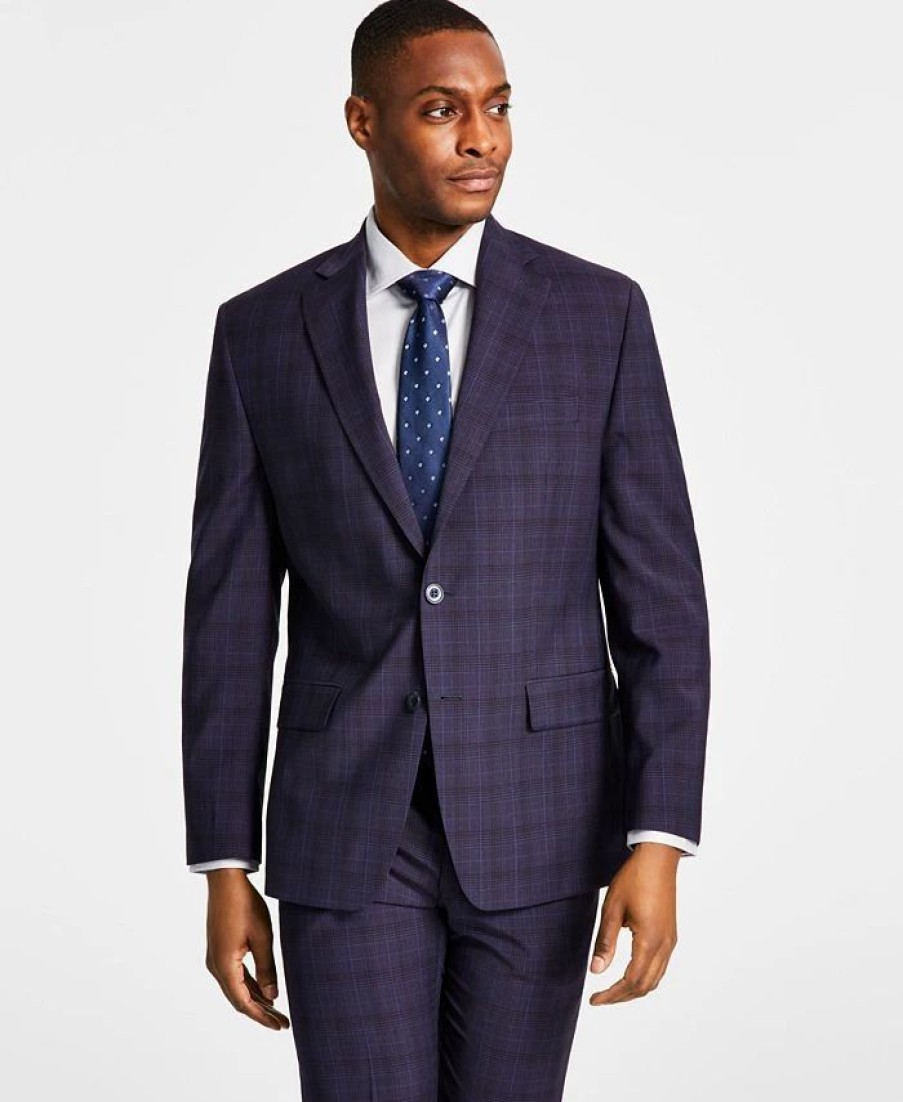 Suits & Tuxedos * | Michael Kors N'S Classic Fit Wool-Blend Plaid Suit Jacket