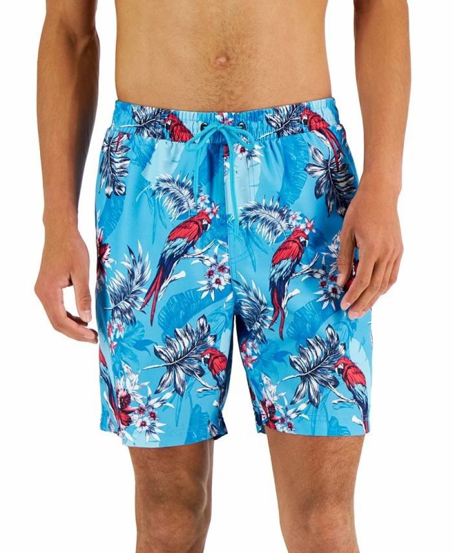 Swimwear * | Club Room Men'S Tropical Bird-Print Swim Shorts, Created For Macy'S