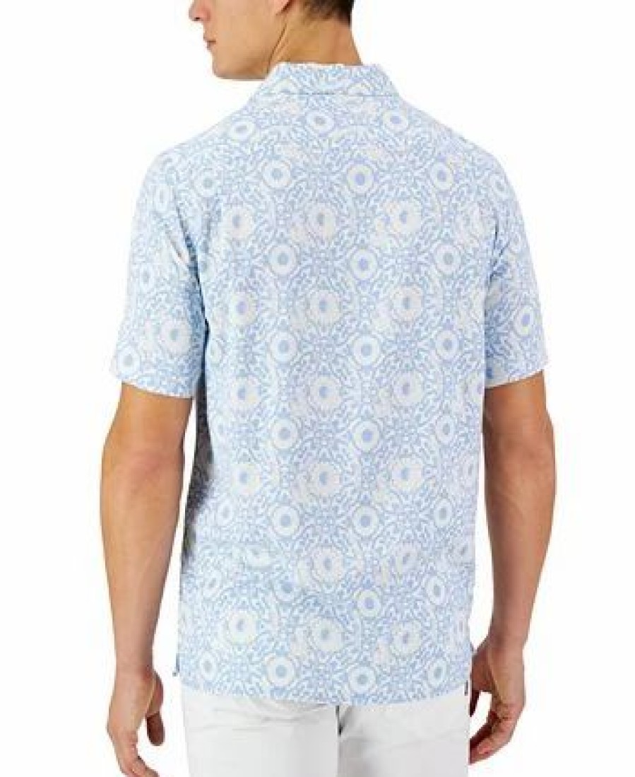 Casual Button-Down Shirts * | Club Room Men'S Short-Sleeve Tile Shibori Silk Shirt, Created For Macy'S Bright White