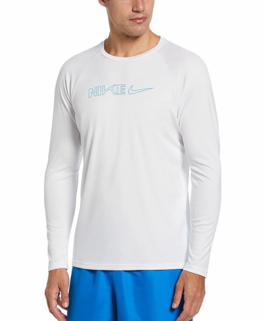 Swimwear * | Nike Men'S Logo Swoosh Long-Sleeve Hydroguard Shirt White