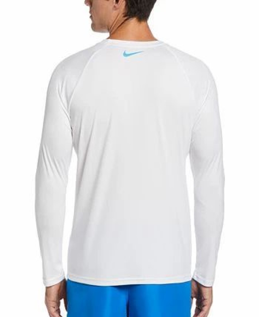 Swimwear * | Nike Men'S Logo Swoosh Long-Sleeve Hydroguard Shirt White