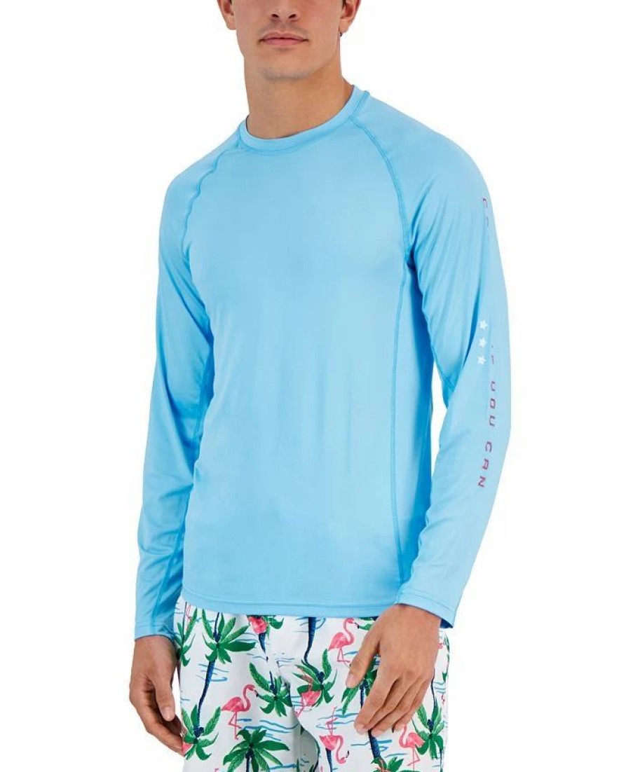 Swimwear * | Club Room Men'S Graphic Long-Sleeve Rash Guard, Created For Macy'S Basin Blue