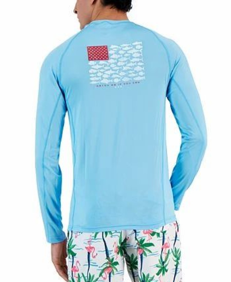 Swimwear * | Club Room Men'S Graphic Long-Sleeve Rash Guard, Created For Macy'S Basin Blue