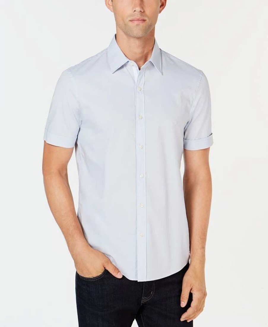 Casual Button-Down Shirts * | Michael Kors N'S Solid Stretch Shirt Ice Blue