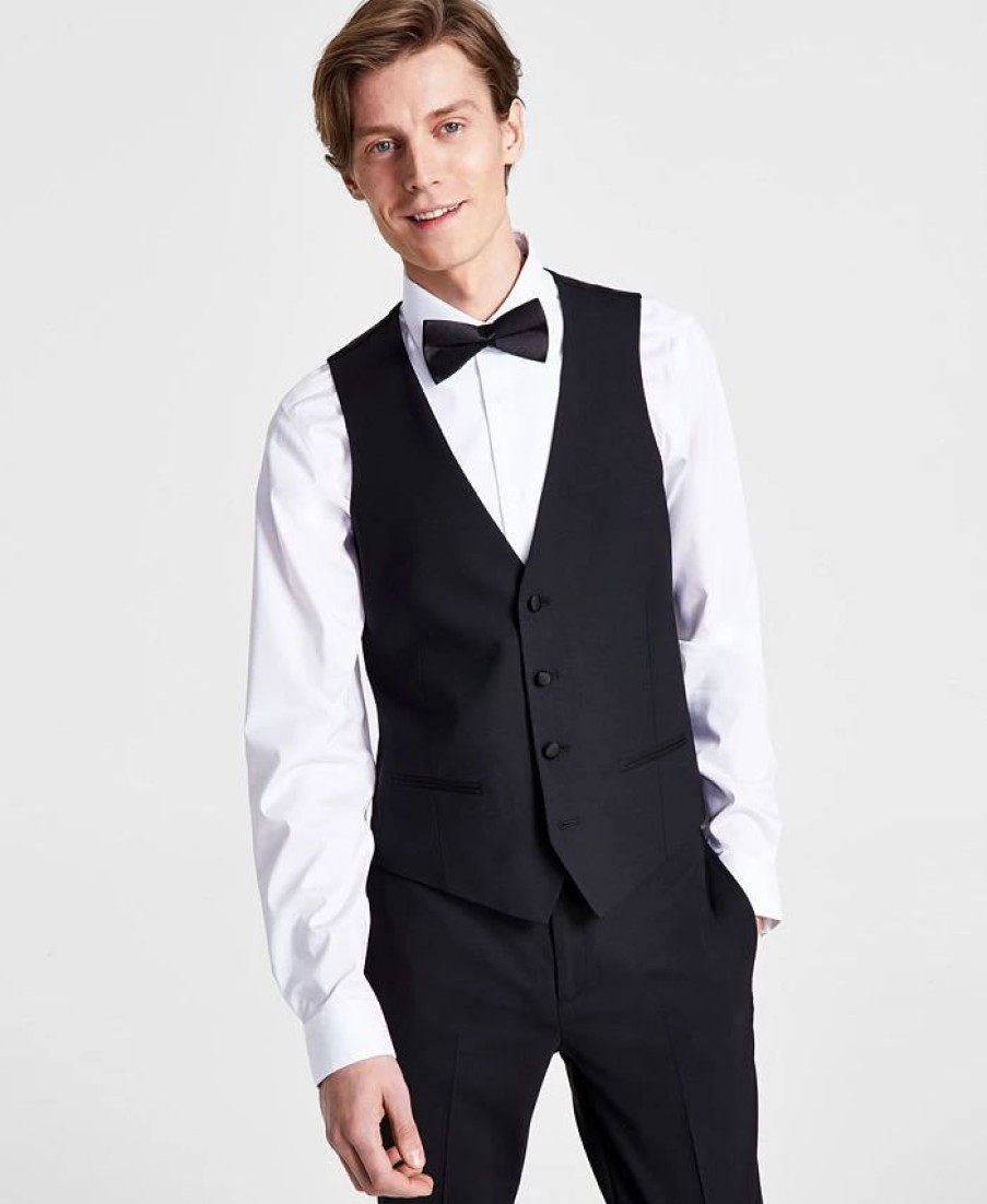 Suits & Tuxedos * | Bar Iii Men'S Slim-Fit Faille-Trim Tuxedo Vest, Created For Macy'S Black