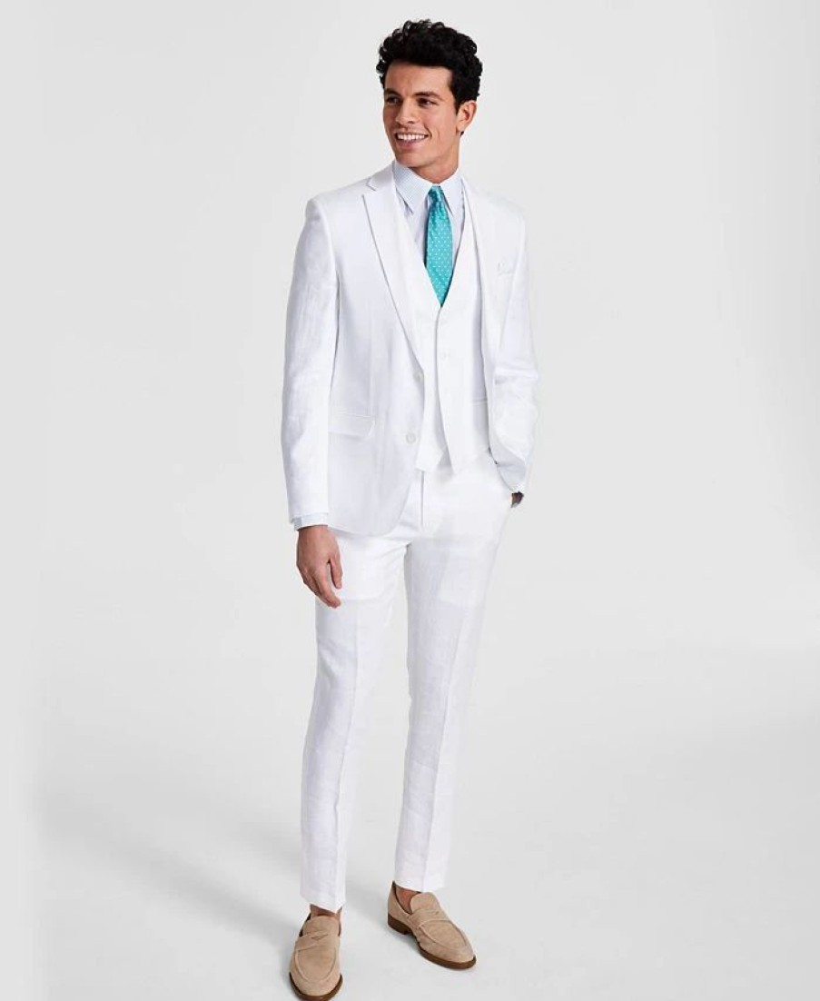 Suits & Tuxedos * | Bar Iii Men'S Slim-Fit Textured Linen Vested Suit Separate, Created For Macy'S