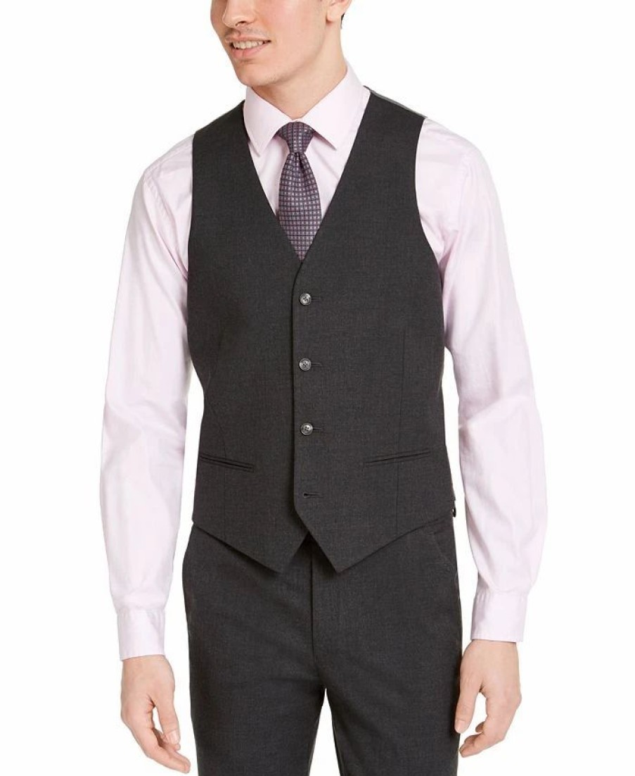 Suits & Tuxedos * | Alfani Men'S Slim-Fit Stretch Solid Suit Vest, Created For Macy'S Charcoal