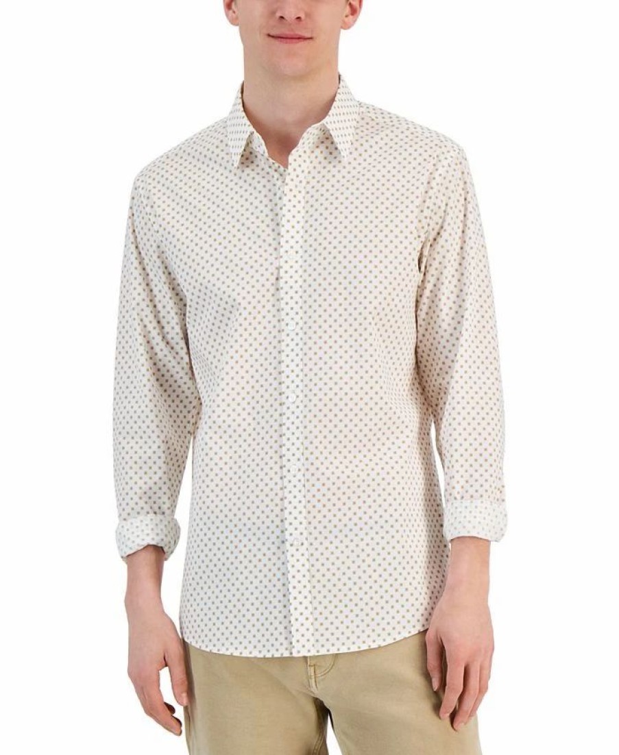 Casual Button-Down Shirts * | Michael Kors N'S Slim-Fit Stretch Crosshatch Geometric Print Long-Sleeve Button-Up Shirt