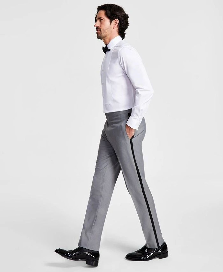 Suits & Tuxedos * | Alfani Men'S Slim-Fit Contrast-Trim Tuxedo Pants, Created For Macy'S Light Grey