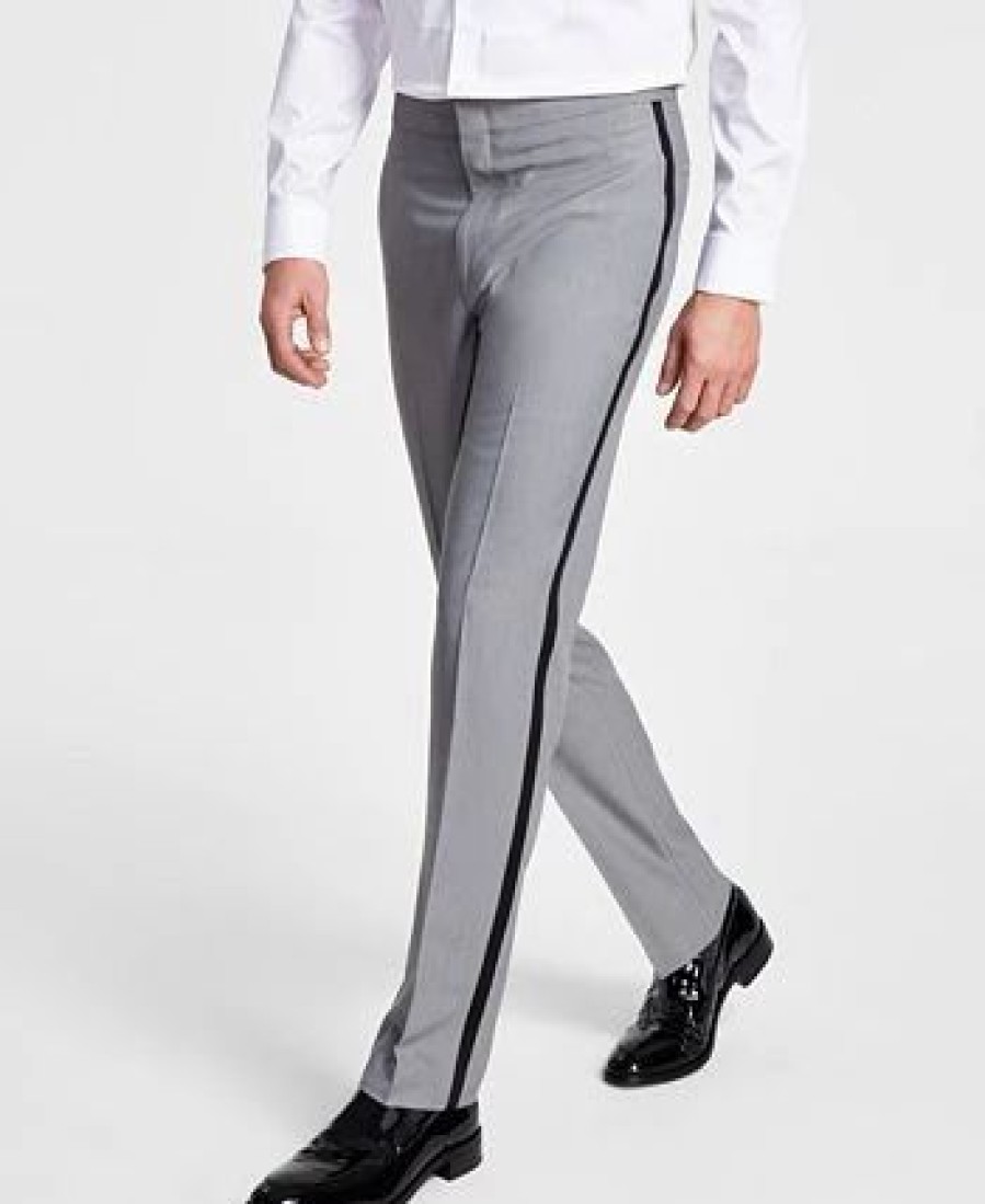 Suits & Tuxedos * | Alfani Men'S Slim-Fit Contrast-Trim Tuxedo Pants, Created For Macy'S Light Grey