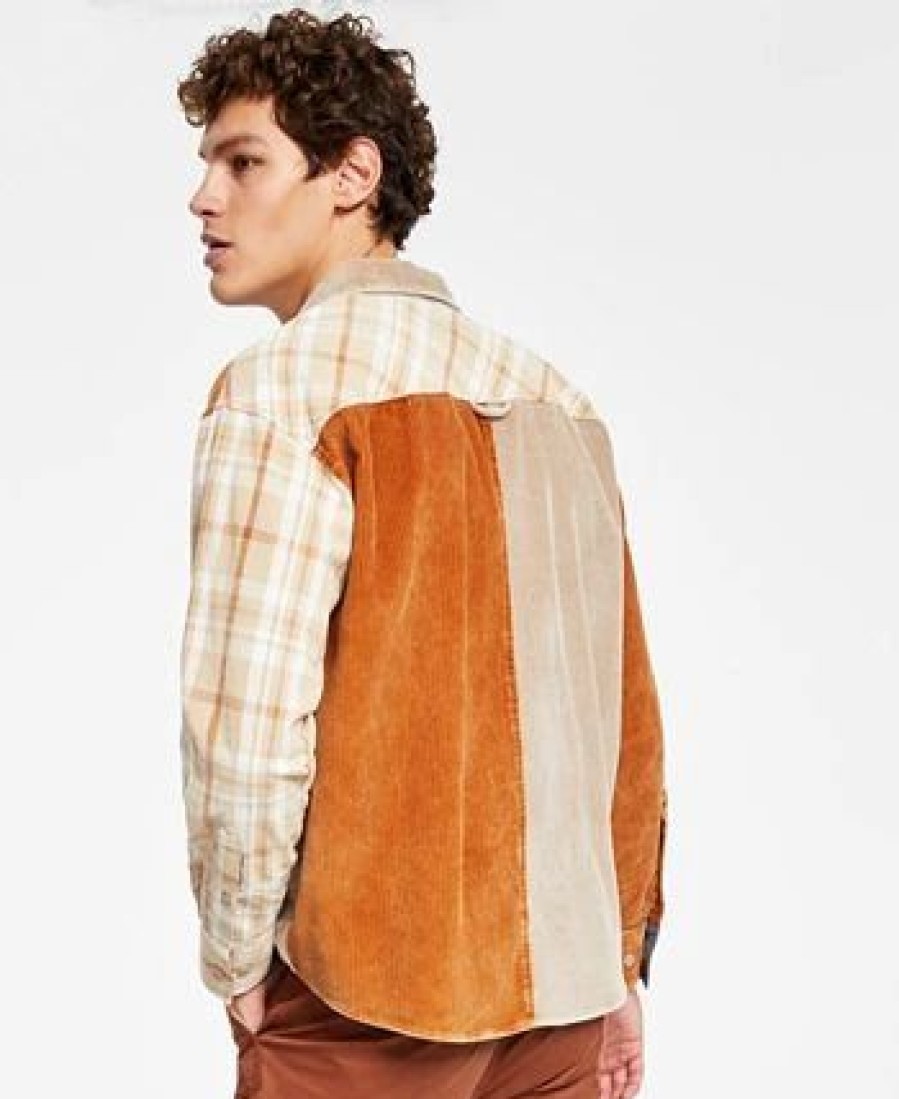 Casual Button-Down Shirts * | Sun + Stone Men'S Bishop Patchwork Shirt, Created For Macy'S Beige