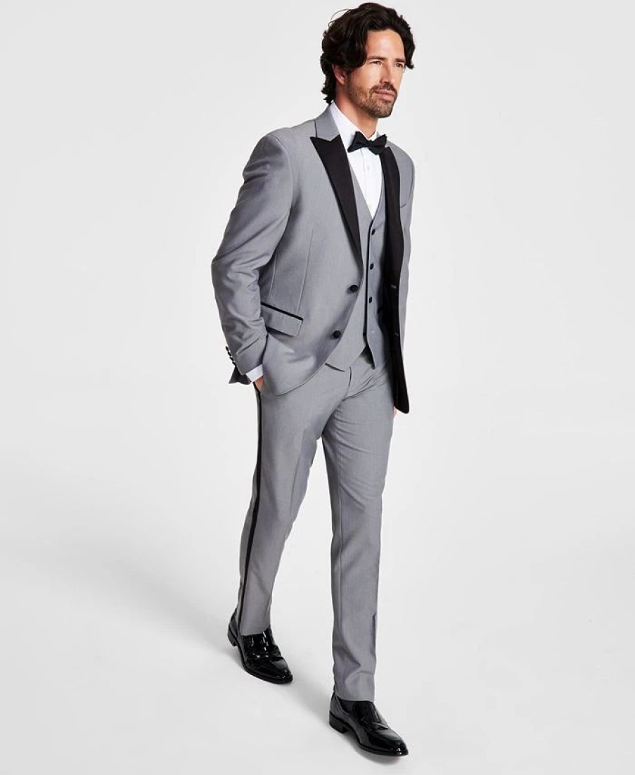 Suits & Tuxedos * | Alfani Men'S Slim-Fit Contrast-Trim Tuxedo Jacket, Vest & Pants, Created For Macy'S Light Grey