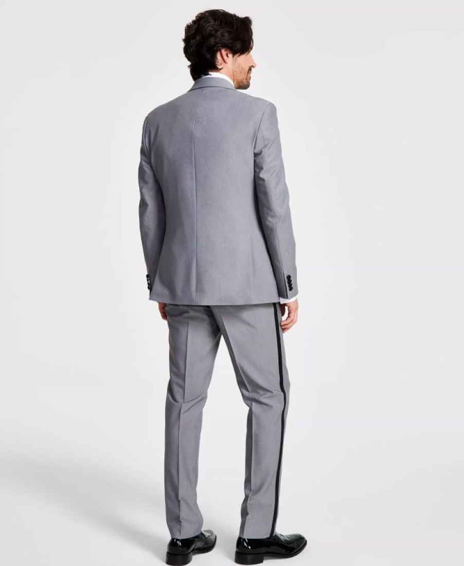 Suits & Tuxedos * | Alfani Men'S Slim-Fit Contrast-Trim Tuxedo Jacket, Vest & Pants, Created For Macy'S Light Grey