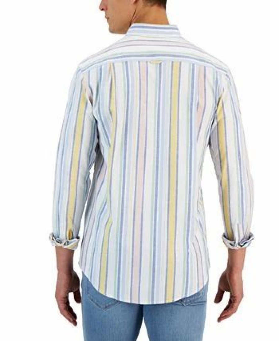 Casual Button-Down Shirts * | Club Room Raig Long Sleeve Multicolor Striped Oxford Shirt, Created For Macy'S Bright White