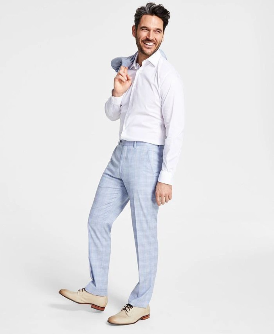 Suits & Tuxedos * | Alfani Men'S Slim-Fit Stretch Solid Suit Pants, Created For Macy'S Blue Plaid