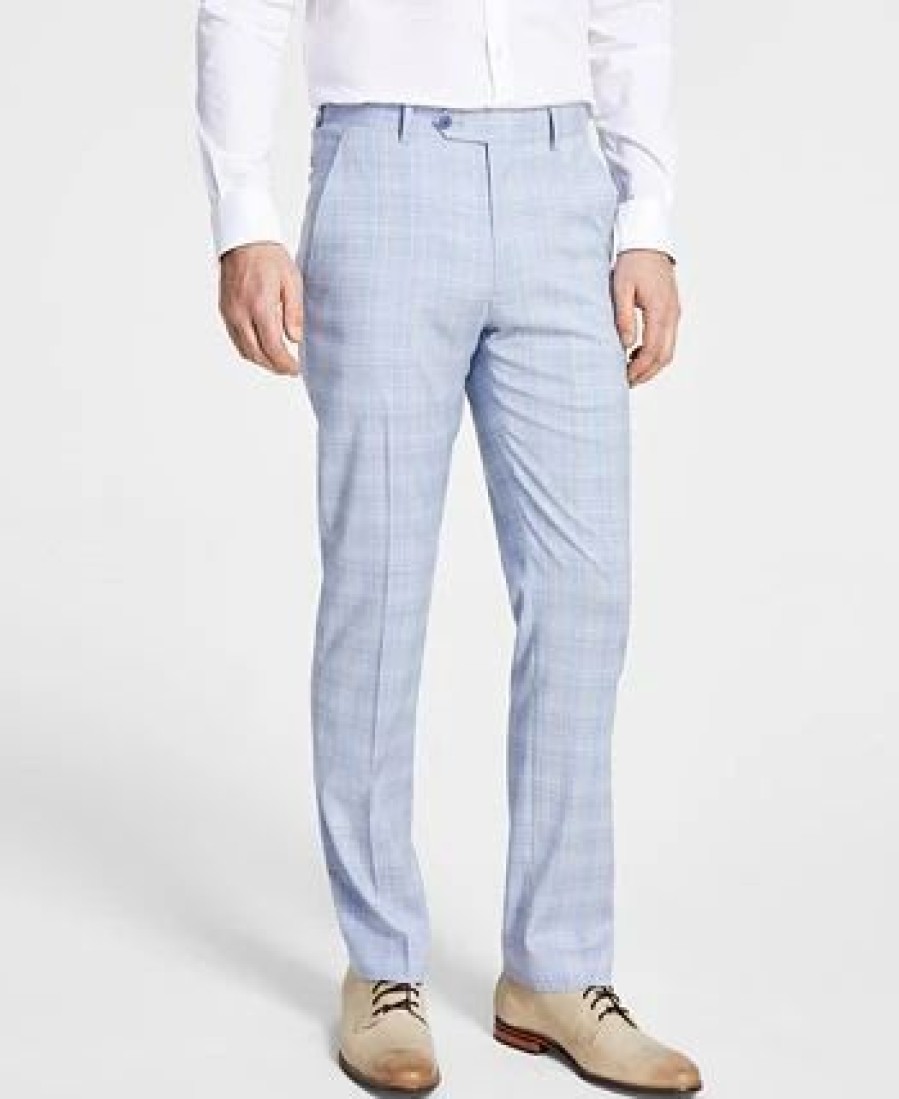 Suits & Tuxedos * | Alfani Men'S Slim-Fit Stretch Solid Suit Pants, Created For Macy'S Blue Plaid