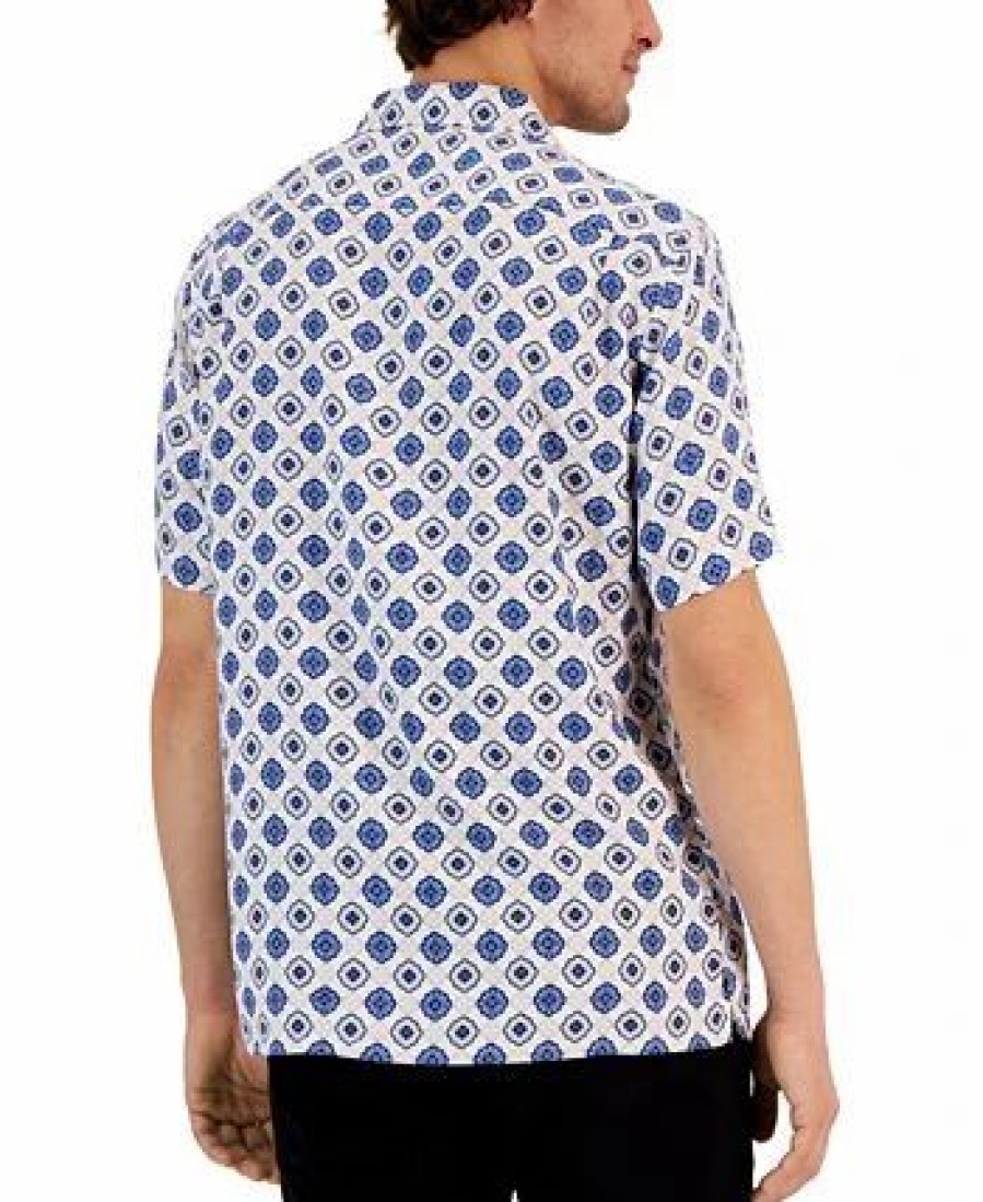 Casual Button-Down Shirts * | Club Room Men'S Silk Medallion Shirt, Created For Macy'S Bright White