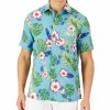 Casual Button-Down Shirts * | Club Room Men'S Short-Sleeve Lane Tropical Linen Shirt, Created For Macy'S Teal Mist Combo