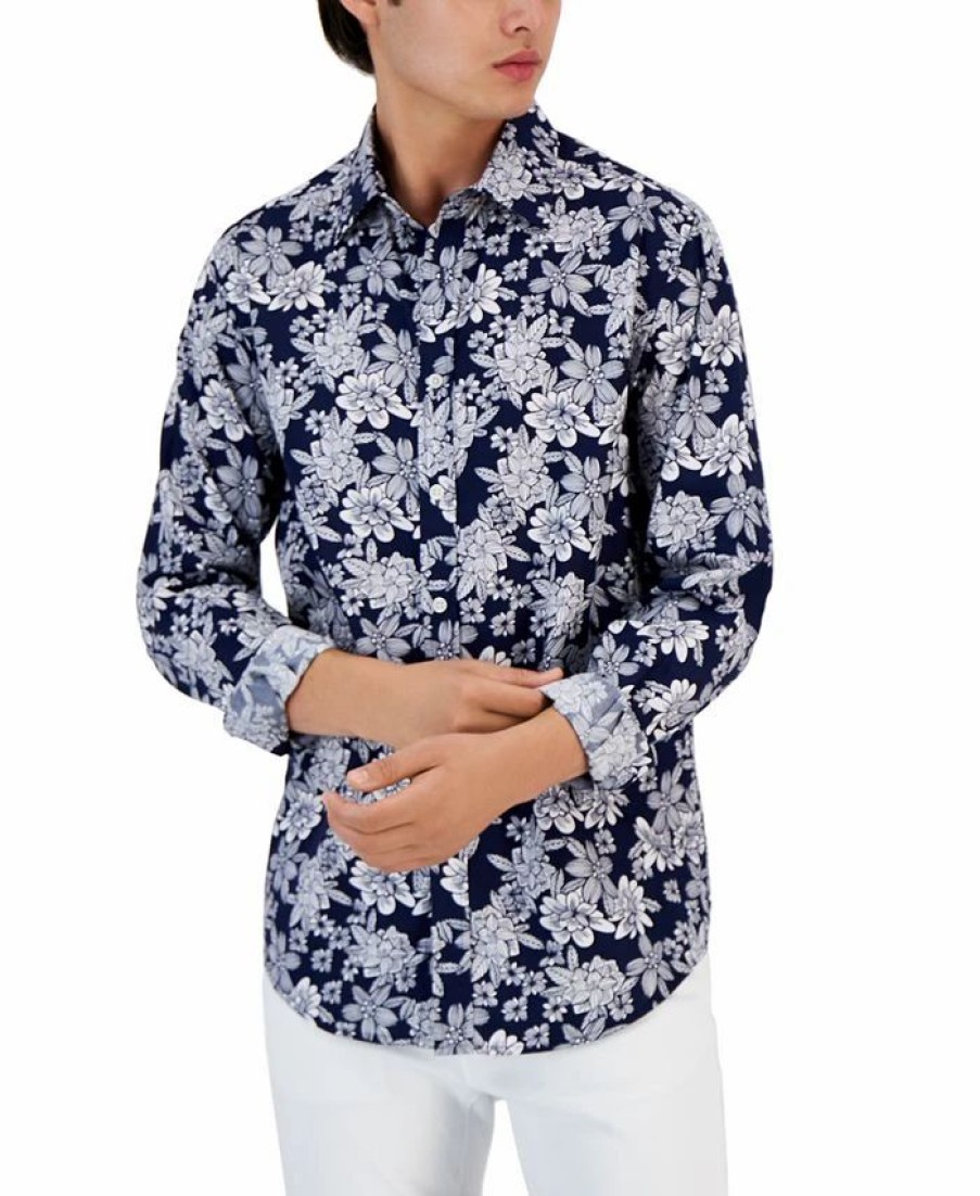 Casual Button-Down Shirts * | Club Room Men'S Zalina Floral Shirt, Created For Macy'S Navy Blue