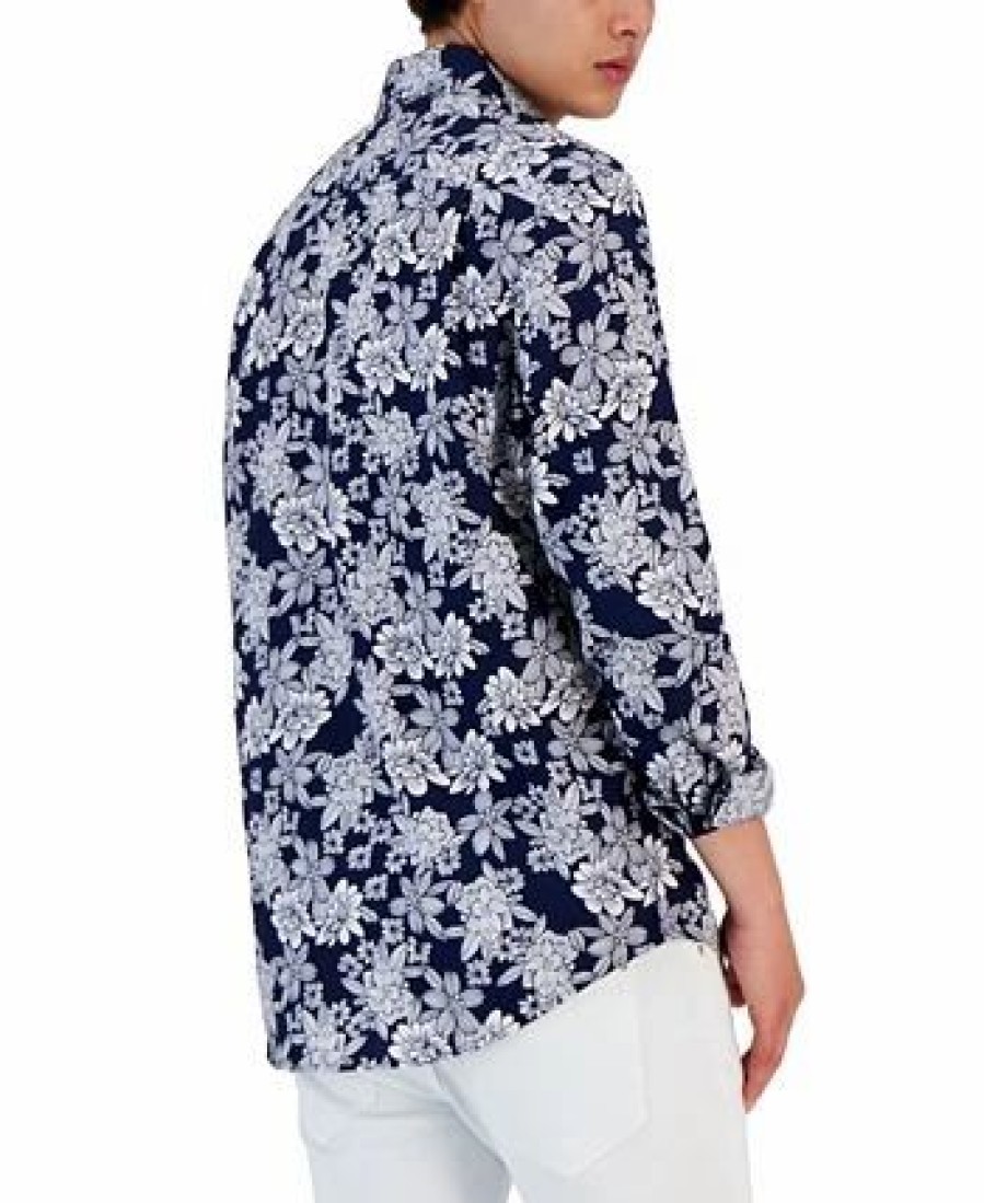 Casual Button-Down Shirts * | Club Room Men'S Zalina Floral Shirt, Created For Macy'S Navy Blue