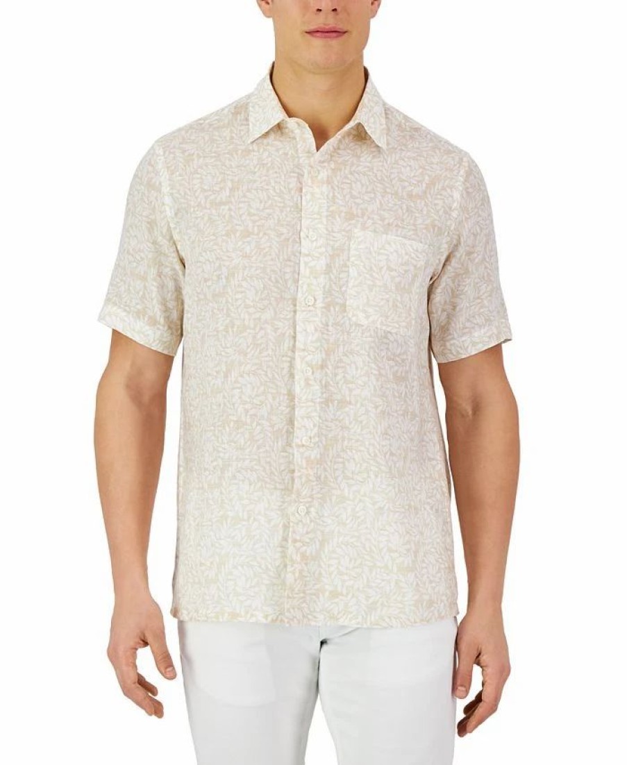 Casual Button-Down Shirts * | Club Room Men'S Short-Sleeve Stripe Fern Linen Shirt, Created For Macy'S Safari Combo