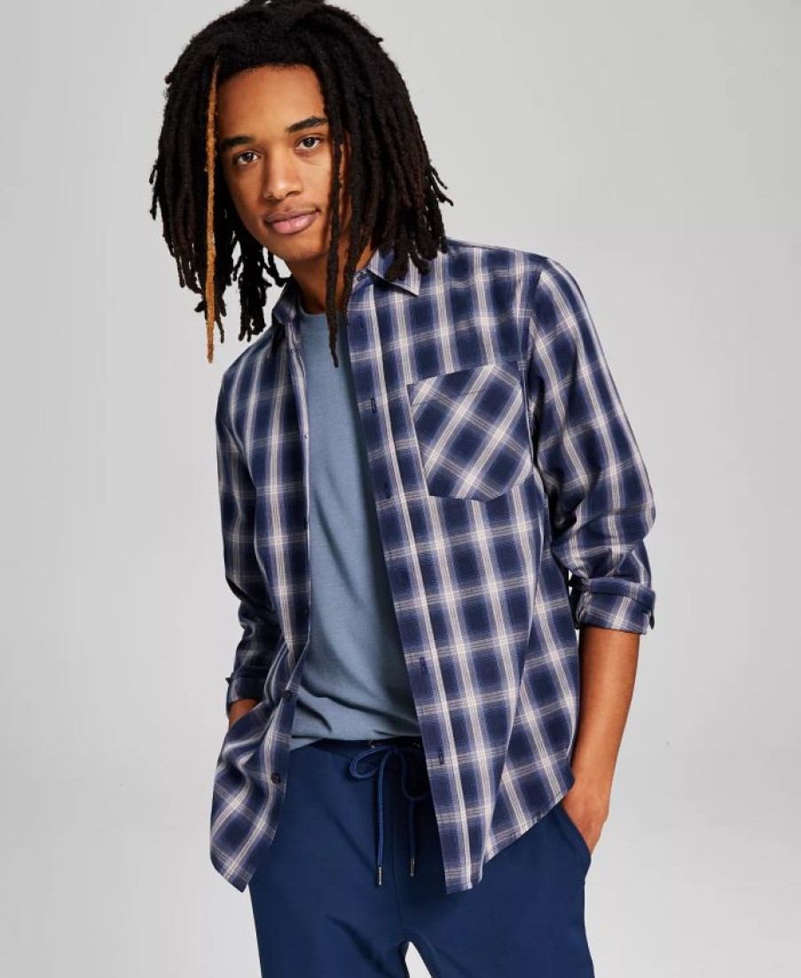 Casual Button-Down Shirts * | And Now This Men'S Woven Plaid Long-Sleeve Button-Up Shirt