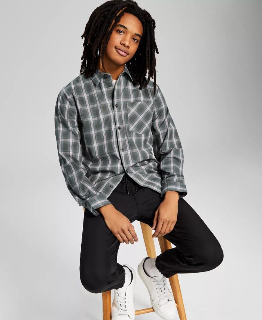 Casual Button-Down Shirts * | And Now This Men'S Woven Plaid Long-Sleeve Button-Up Shirt