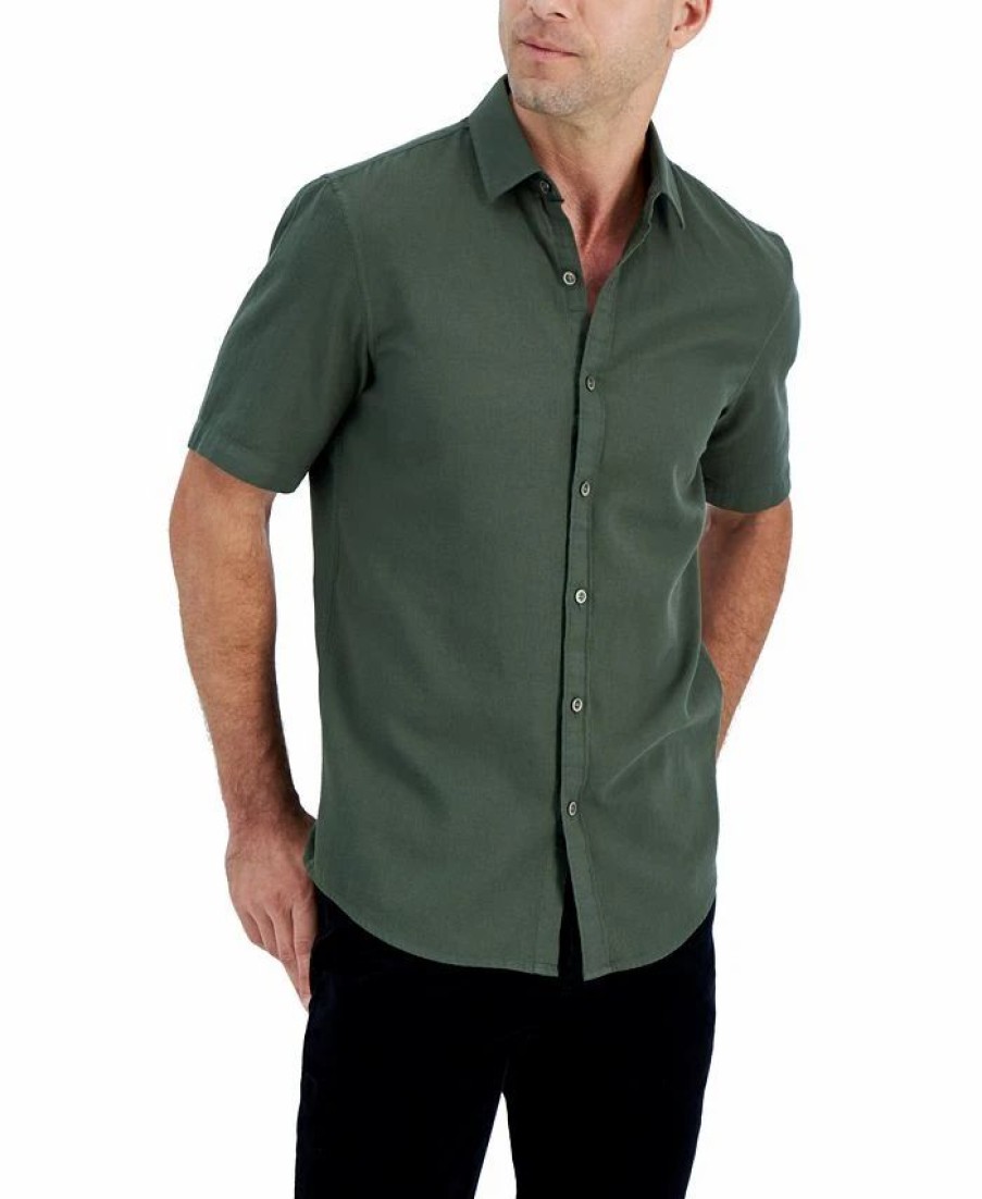 Casual Button-Down Shirts * | Alfani Men'S Short-Sleeve Solid Textured Shirt, Created For Macy'S