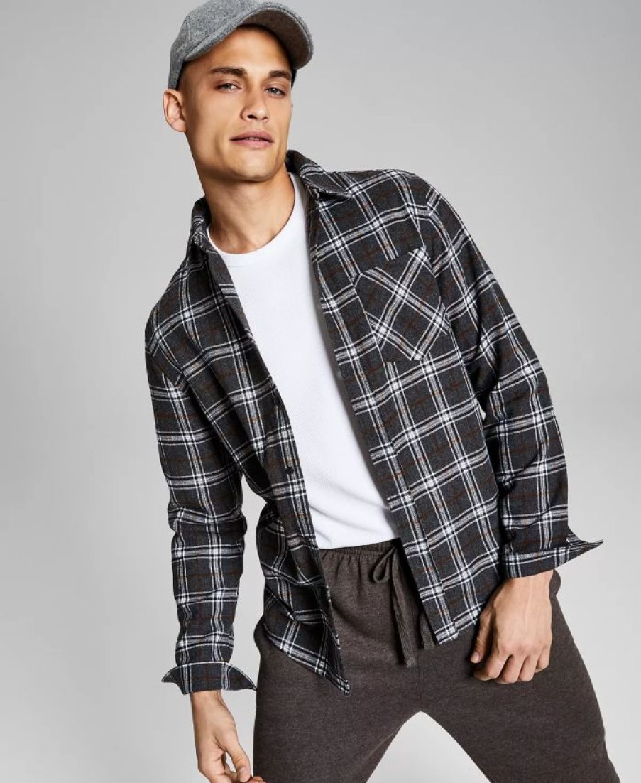 Casual Button-Down Shirts * | And Now This Men'S Brushed Flannel Plaid Shirt