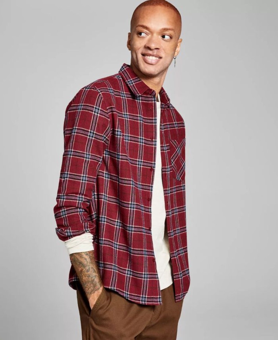 Casual Button-Down Shirts * | And Now This Men'S Brushed Flannel Plaid Shirt