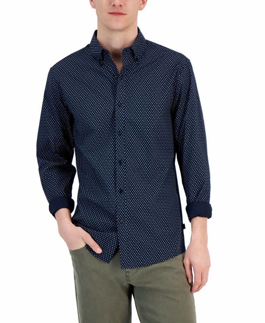 Casual Button-Down Shirts * | Michael Kors N'S Slim-Fit Stretch Double Diamond Print Long-Sleeve Button-Up Shirt