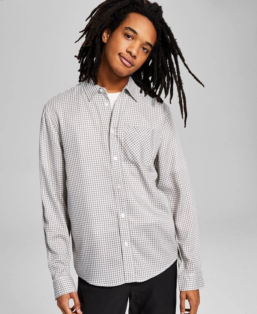 Casual Button-Down Shirts * | And Now This Men'S Mini Check Long-Sleeve Button-Up Shirt