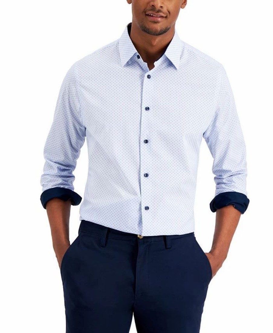 Casual Button-Down Shirts * | Club Room Men'S Dot Stripe Shirt, Created For Macy'S Light Blue Combo