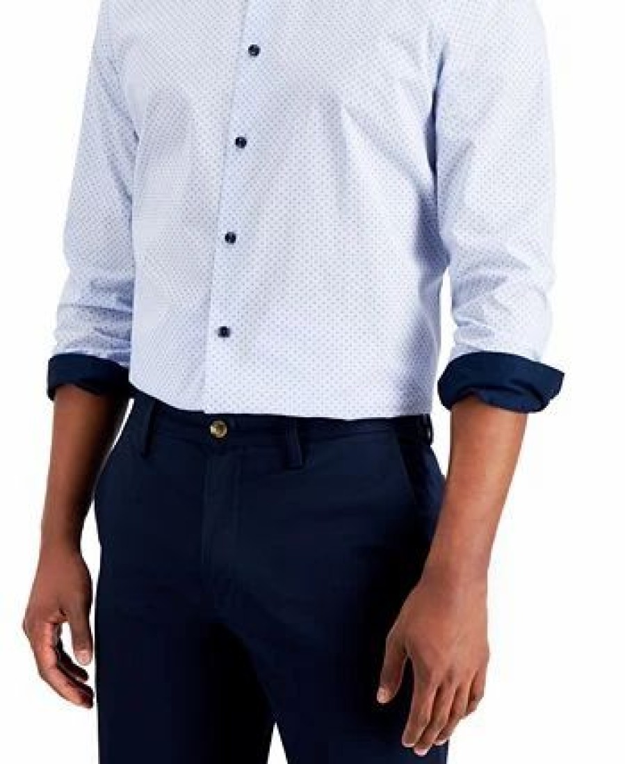 Casual Button-Down Shirts * | Club Room Men'S Dot Stripe Shirt, Created For Macy'S Light Blue Combo