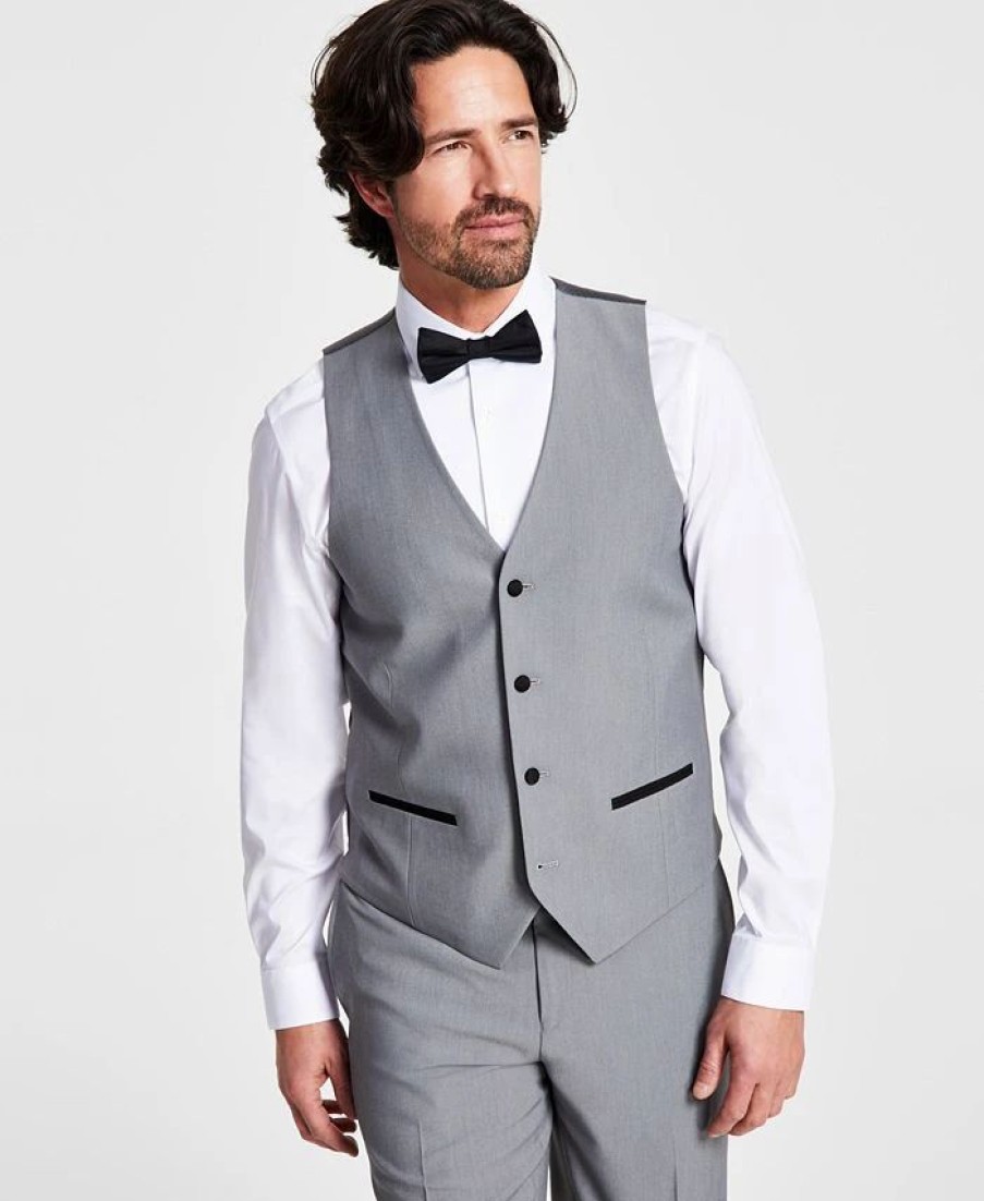 Suits & Tuxedos * | Alfani Men'S Slim-Fit Contrast-Trim Tuxedo Vest, Created For Macy'S Light Grey