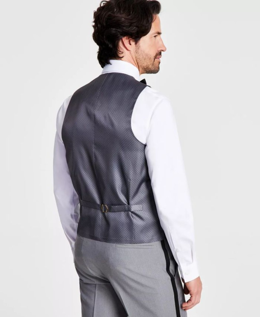 Suits & Tuxedos * | Alfani Men'S Slim-Fit Contrast-Trim Tuxedo Vest, Created For Macy'S Light Grey