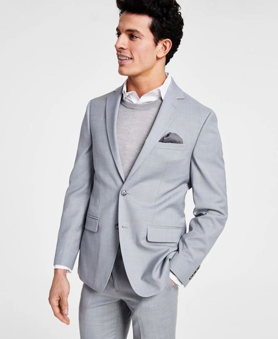 Suits & Tuxedos * | Bar Iii Men'S Skinny-Fit Sharkskin Suit Jacket, Created For Macy'S Light Grey