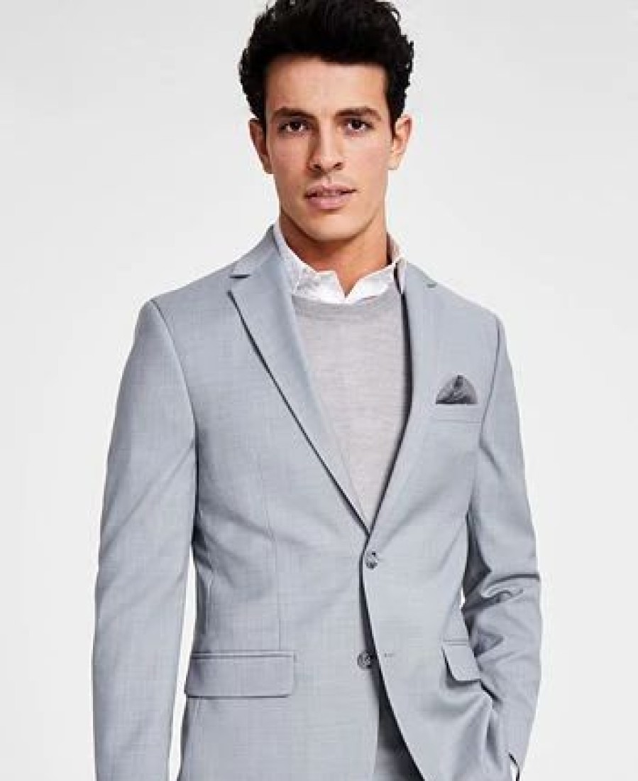 Suits & Tuxedos * | Bar Iii Men'S Skinny-Fit Sharkskin Suit Jacket, Created For Macy'S Light Grey