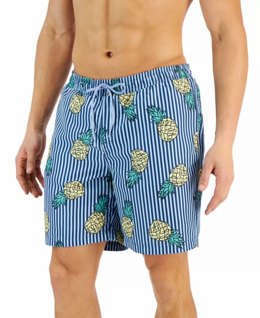 Swimwear * | Club Room Men'S Pineapple Stripes Swim Trunks, Created For Macy'S