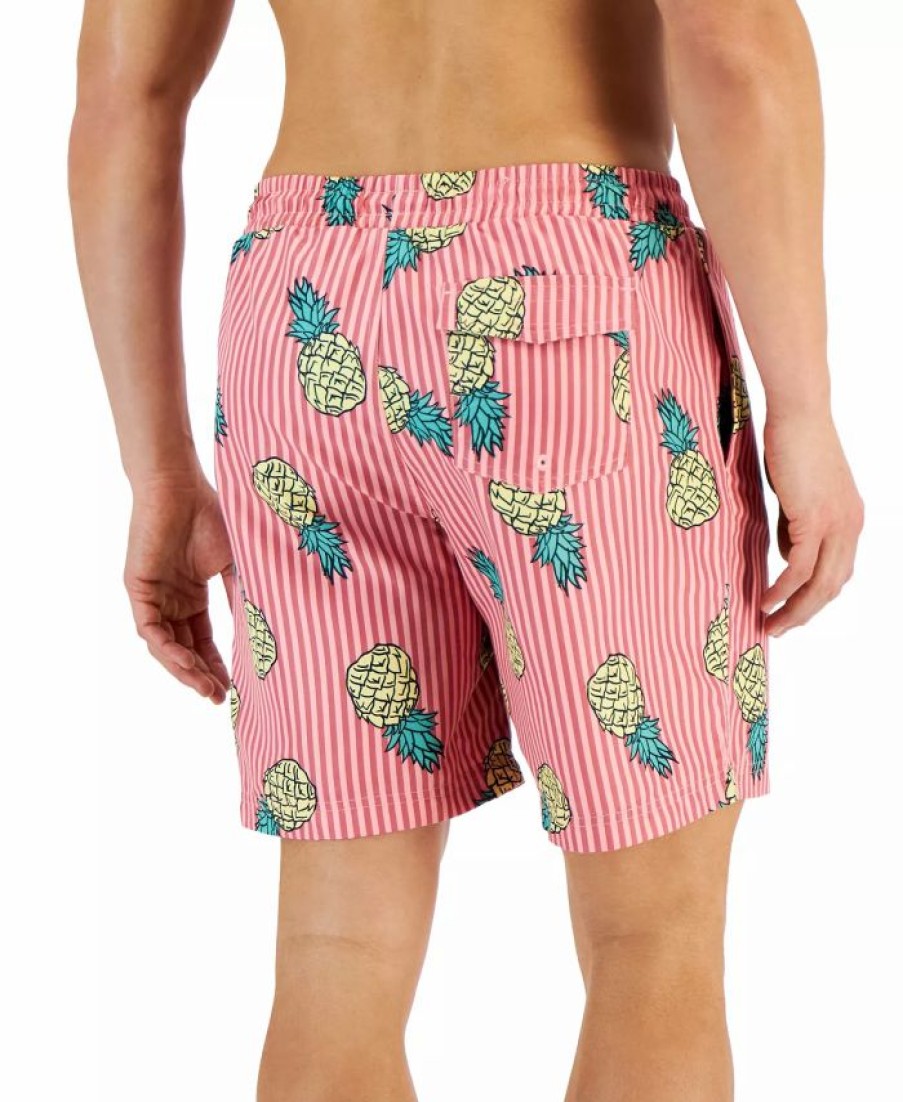 Swimwear * | Club Room Men'S Pineapple Stripes Swim Trunks, Created For Macy'S