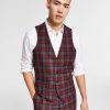 Suits & Tuxedos * | Bar Iii Men'S Slim-Fit Red/Gray Plaid Suit Vest, Created For Macy'S Red Grey